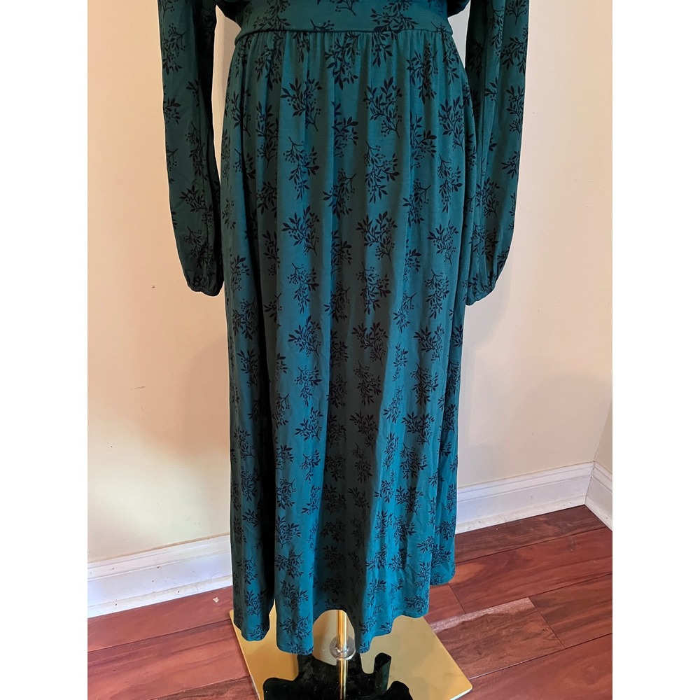 Boden Green Floral Ruffle Neck Midi Dress Long Sleeve US 4R - Picture 6 of 9